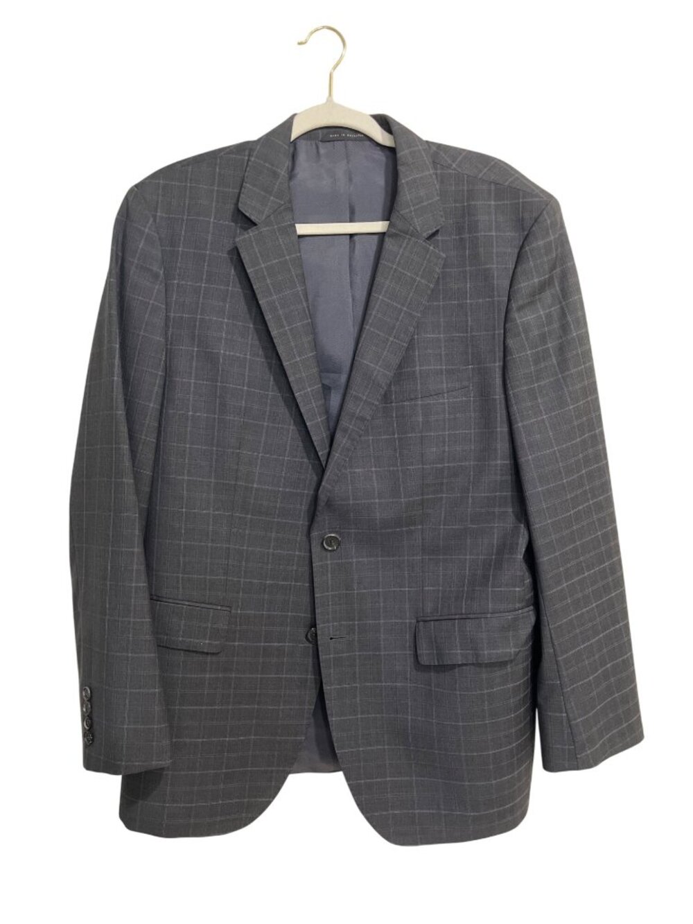 Hugo Boss Mens Gray Checkered Blazer Jacket 42R Made In Bulgaria